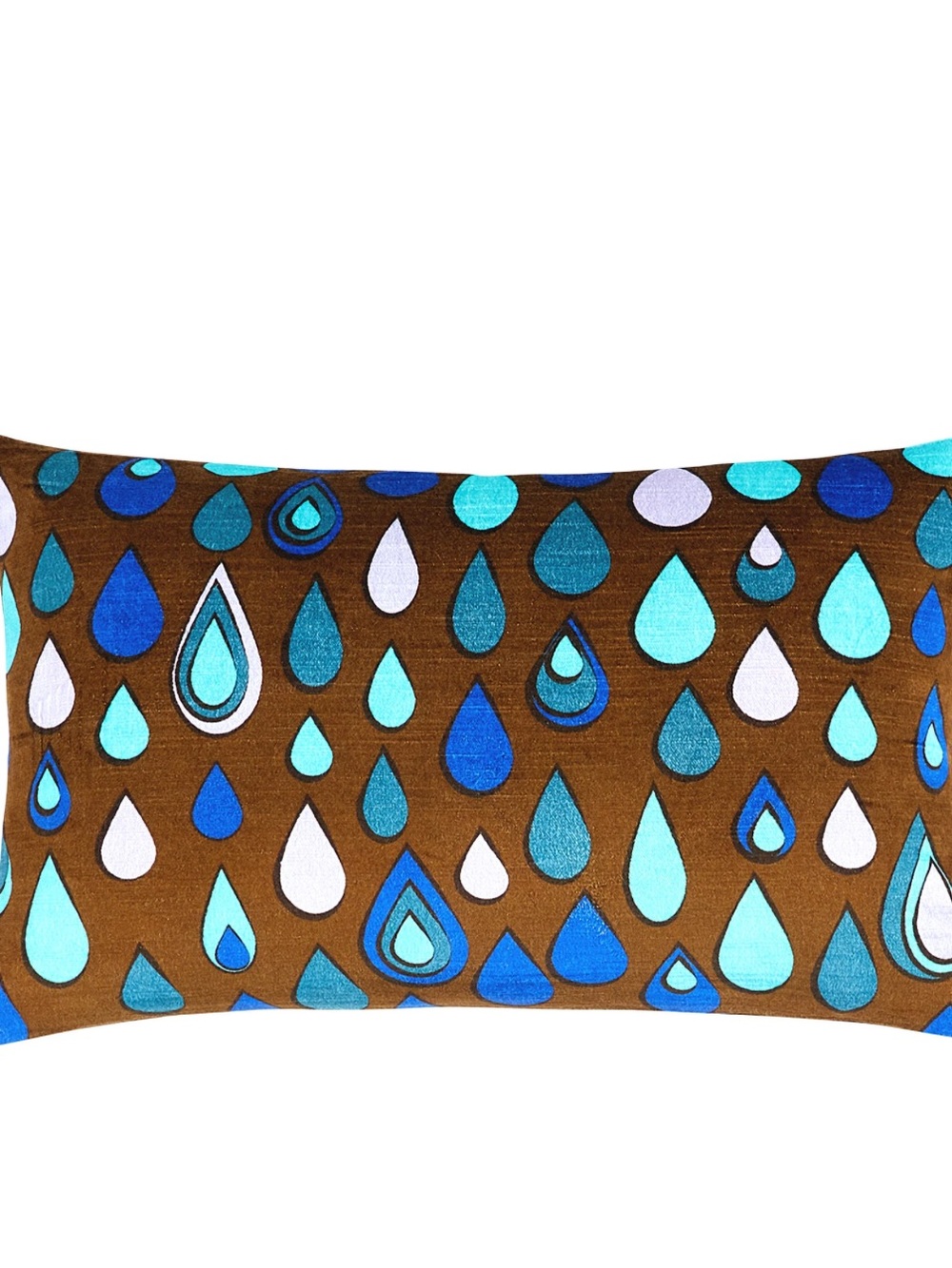 Jonathan Adler Brown Pillow with Blue, Aqua and White Raindrop Pattern